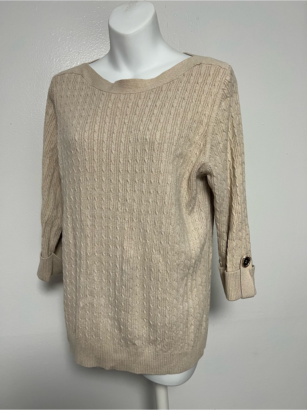 Karen Scott Women Cable Knit Boatneck Sweater - Cream 100% cotton XL